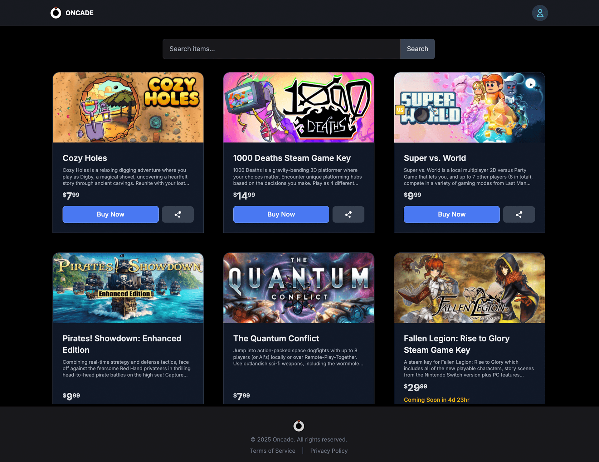 Oncade.gg game store with community-powered game listings